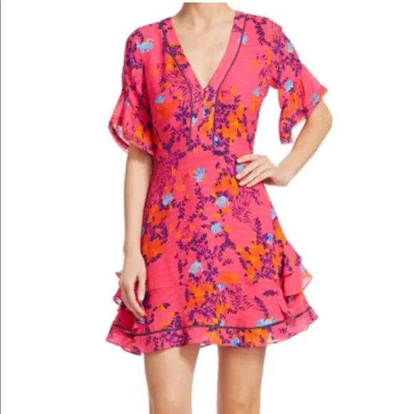 {Tanya Taylor} Kayla Floral Dress in Bright Pink - Picture 11 of 14